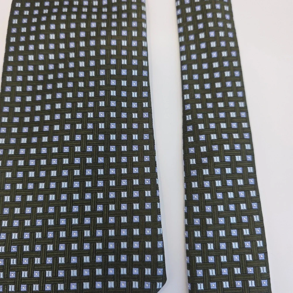 Brooks Brothers Makers‎ Tie Men OS Green Blue Geometric Basketweave Silk Necktie